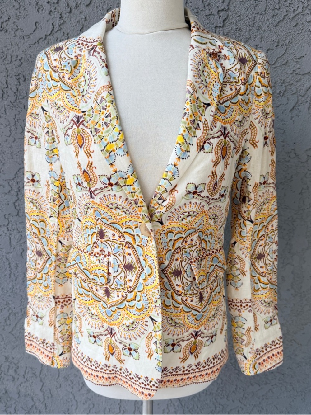 Magaschoni 100% Linen Paisley Blazer Jacket Size XS